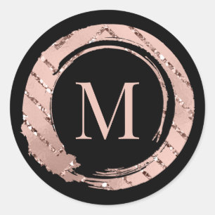 M Monogram Roos Blush Lijst Bridal Sweet16 Ronde Sticker