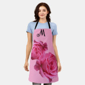  M monogram  roze rozenbloem Schort (Gedragen)