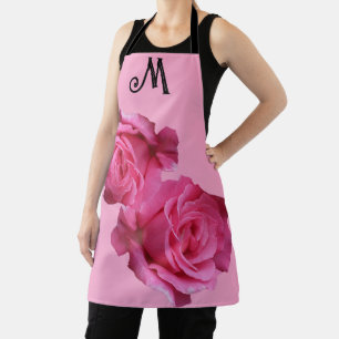 M monogram roze rozenbloem Schort