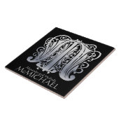 M Monogram "Zilveren Kant op Zwart" Keramische Teg Tegeltje (Zijkant)