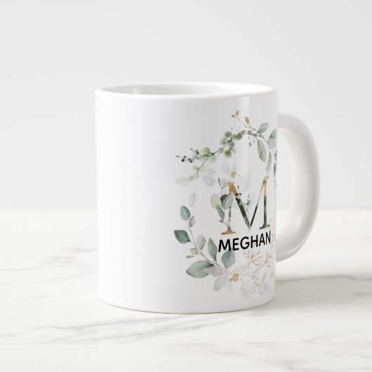 M Monogramme initial Mug vert avec nom (Devant droit)