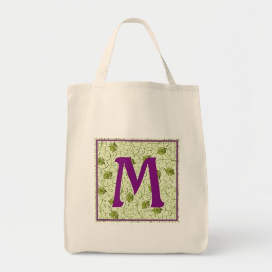 M-Monogrammed Spring Floral Grocery Tas (Voorkant)