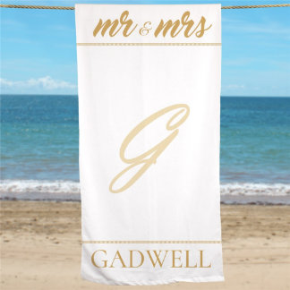 M. & Mrs White Polyester et Terry Beach Towel