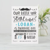 M. ONE-derful Birthday Invitation de noir bleu (Debout devant)