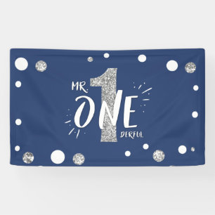 M. Onederful Anniversaire Bannière Garçon Marine B