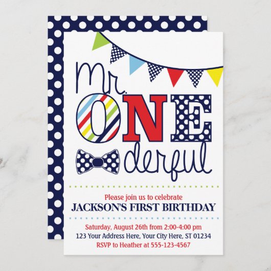 M. ONEderful Birthday Invitation (Devant / Derrière)