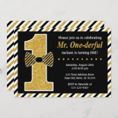 M. ONEderful Birthday Invitation ・ Black and Gold (Devant / Derrière)