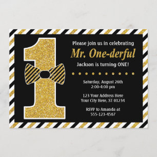 M. ONEderful Birthday Invitation ・ Black and Gold