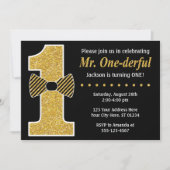 M. ONEderful Birthday Invitation ・ Black and Gold (Devant)