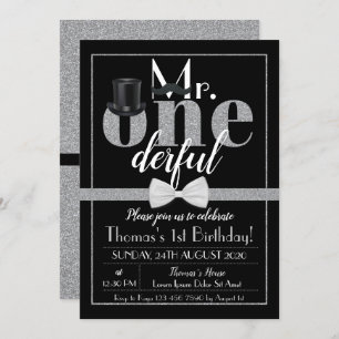 M. Onederful Birthday Invitation Black & White