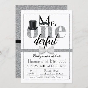 M. Onederful Birthday Invitation Black & White