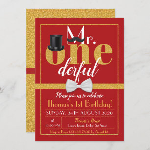 M. Onederful Birthday Invitation Red & Gold