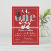 M. Onederful Birthday Invitation Red & Silver (Debout devant)