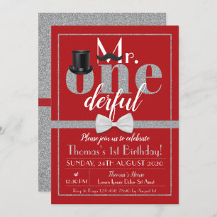 M. Onederful Birthday Invitation Red & Silver