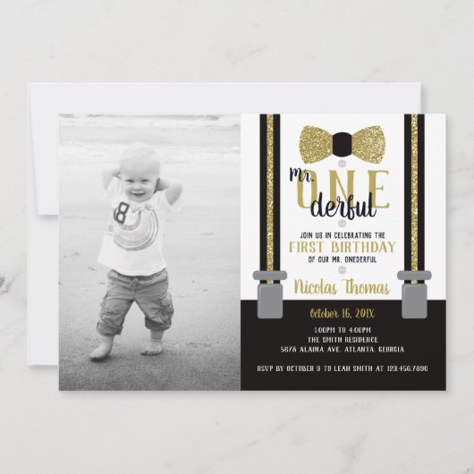 M. ONEderful Birthday Party Invitation (Devant)