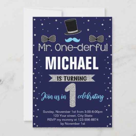 M. Onederful First Birthday Party Invitation 20-11 (Devant)