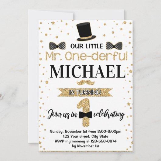 M. Onederful First Birthday Party Invitation 20-12 (Devant)