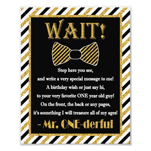 M. ONEderful Guest Book Sign - 8" x 10" Photo (Devant)