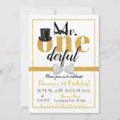 M. Onederful Invitation Anniversaire Blanc & Or (Devant)