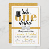 M. Onederful Invitation Anniversaire Blanc & Or (Devant / Derrière)