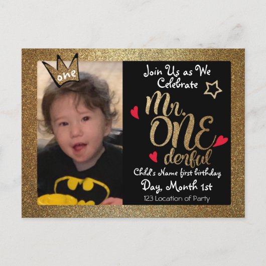 M. Onederful Invitations de premier anniversaire (Devant)
