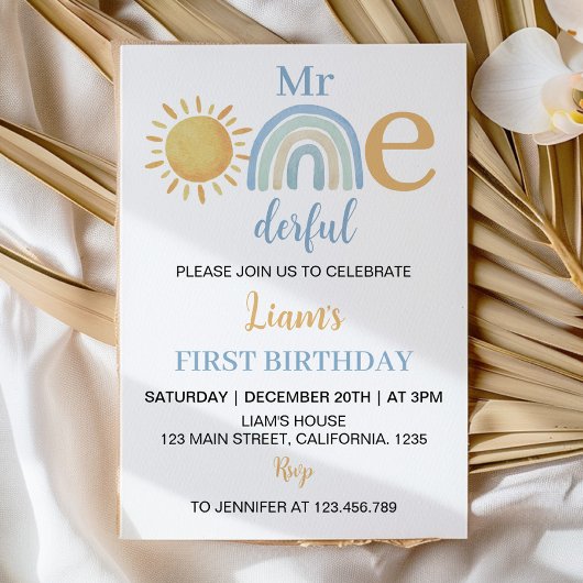 M. Onederful Sunshine Rainbow Invitation d'anniver