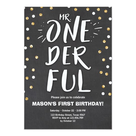 M. or onederful de noir de garçon d'invitation carton d'invitation 12,7 cm x 17,78 cm