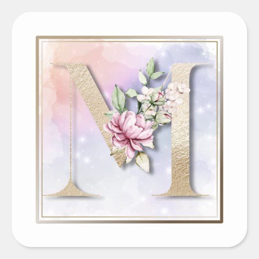 M Sticker Carré Floral Monogram Burgundy (Devant)