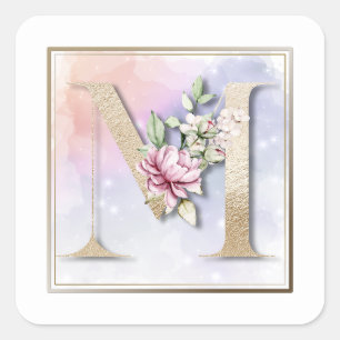 M Sticker Carré Floral Monogram Burgundy