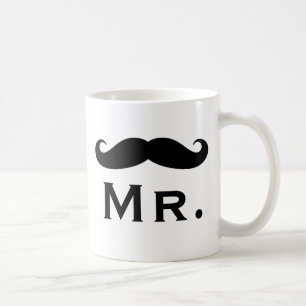 M. tasse à café avec moustache à guidon noir