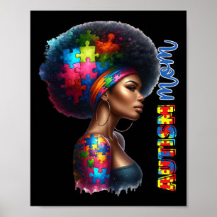 Ma Afro Autisme Bewustzijn Mama Zwart Autisme Moed Poster