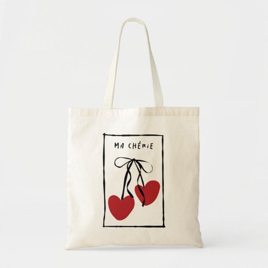 Ma Chérie Romantic Tote Bag | Minimal Heart Cherry (Voorkant)