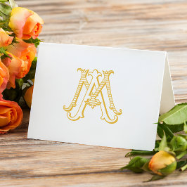 MA of AM monogram dank u kaart of notecard goud