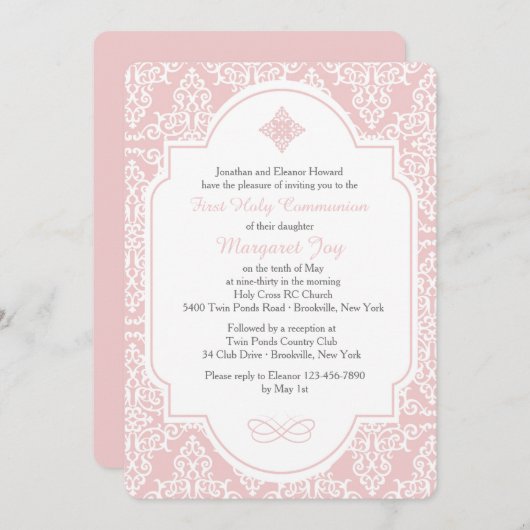 Ma première invitation rose Communion (Devant / Derrière)