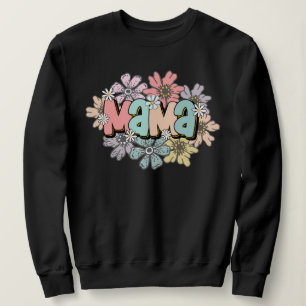 Ma Pullover Black Retro Mama Floral Sweatshirt