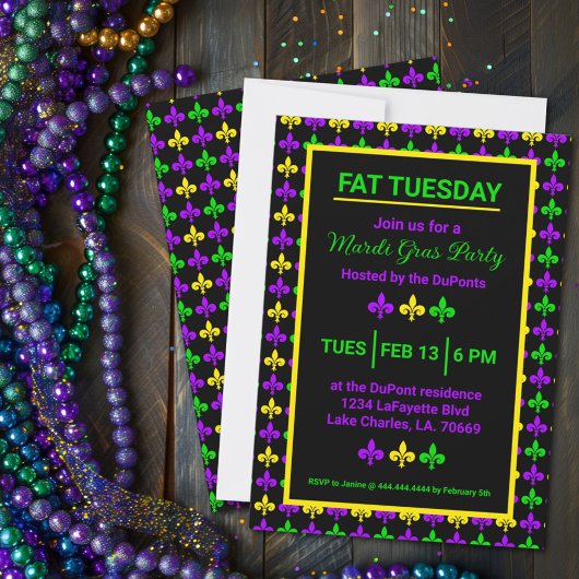 Ma rid Gras Fleur de Lis Invitation du Motif Party