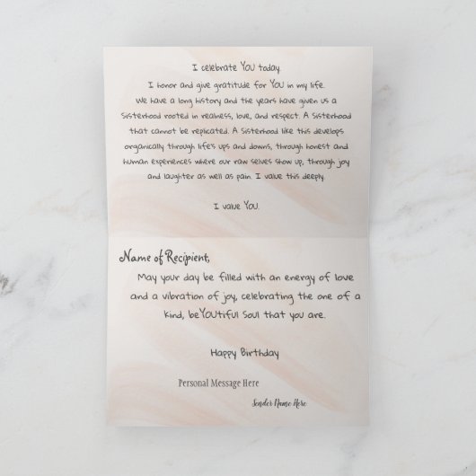 Ma Soeur Mon Ami Carte Anniversaire (Intérieur)