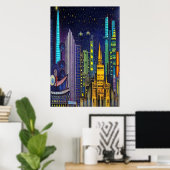 Ma ville à l'heure de la nuit | AI Art Poster (Bureau à domicile)