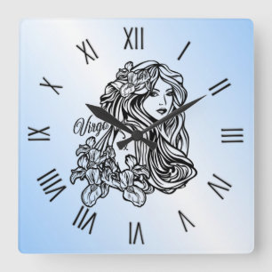 Maagd De Maagd Zodiac Blauwe Romeinse Cijfers Vierkante Klok