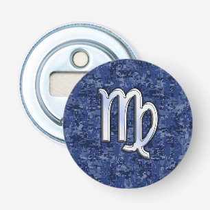 Maagd dierentuin ondertekenen op Navy Blue Digital Button Flesopener