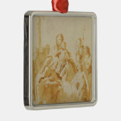 Maagd en kind, geadheerd door bisschoppen, monnike metalen ornament (Rechts)