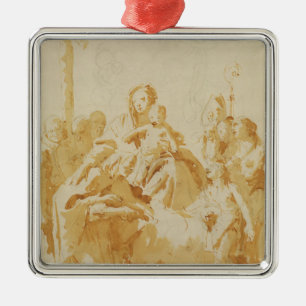 Maagd en kind, geadheerd door bisschoppen, monnike metalen ornament