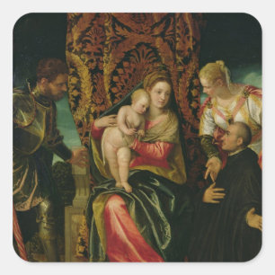Maagd en kind met een Benedictine-monnik Vierkante Sticker