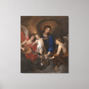 Maagd en kind met muziek die Angels maken Canvas Afdruk