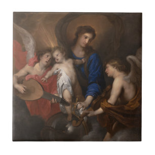 Maagd en kind met muziek die Angels maken Tegeltje