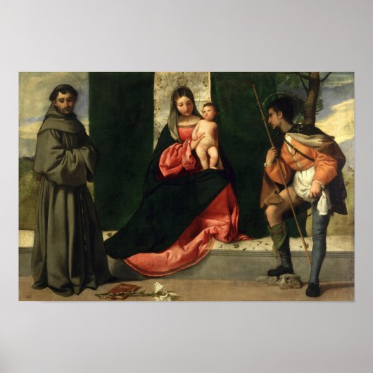 Maagd en kind met St. Anthony van Padua Poster (Voorkant)