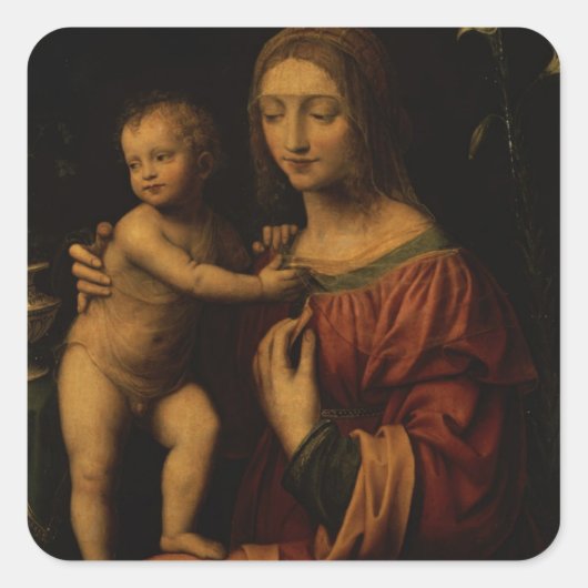 Maagd en kind (olie op het paneel) 2 vierkante sticker (Voorkant)