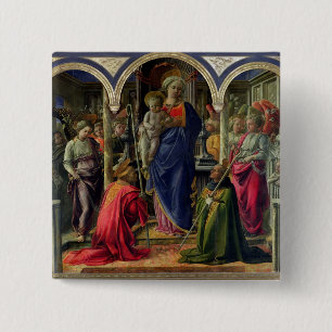 Maagd en kind omringd door Angels Vierkante Button 5,1 Cm