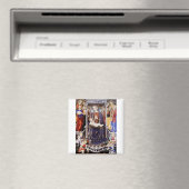 Maagd en Kind op Troon met Muziek Makende Engel Magneet (Insitu (Vaatwasser))