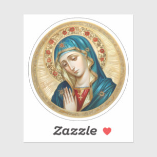 Maagd Maria biddend met een cirkel van rode bloeme Sticker